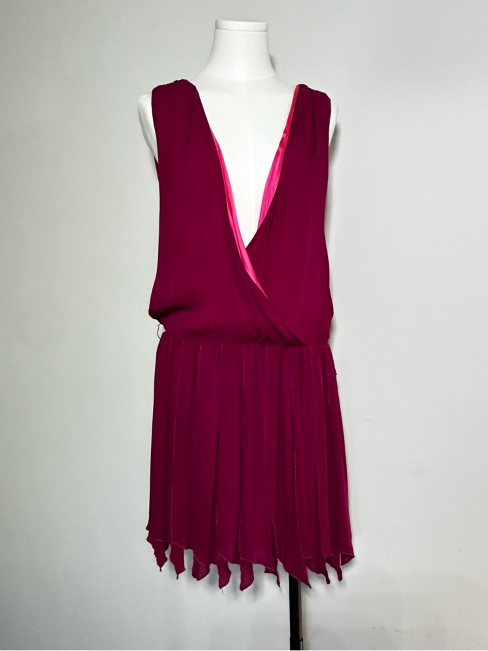 Alice + Olivia Magenta and Fuchsia Plunge Neck Mini Dress